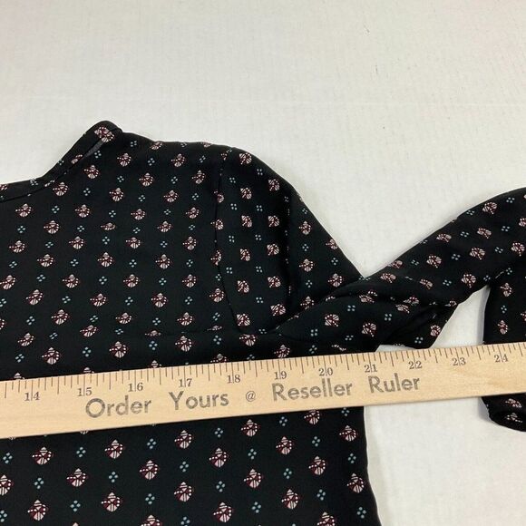 LOFT Blouse Black Printed Bell Long Sleeve Shirt Button Keyhole Top PM Petites - Picture 10 of 13